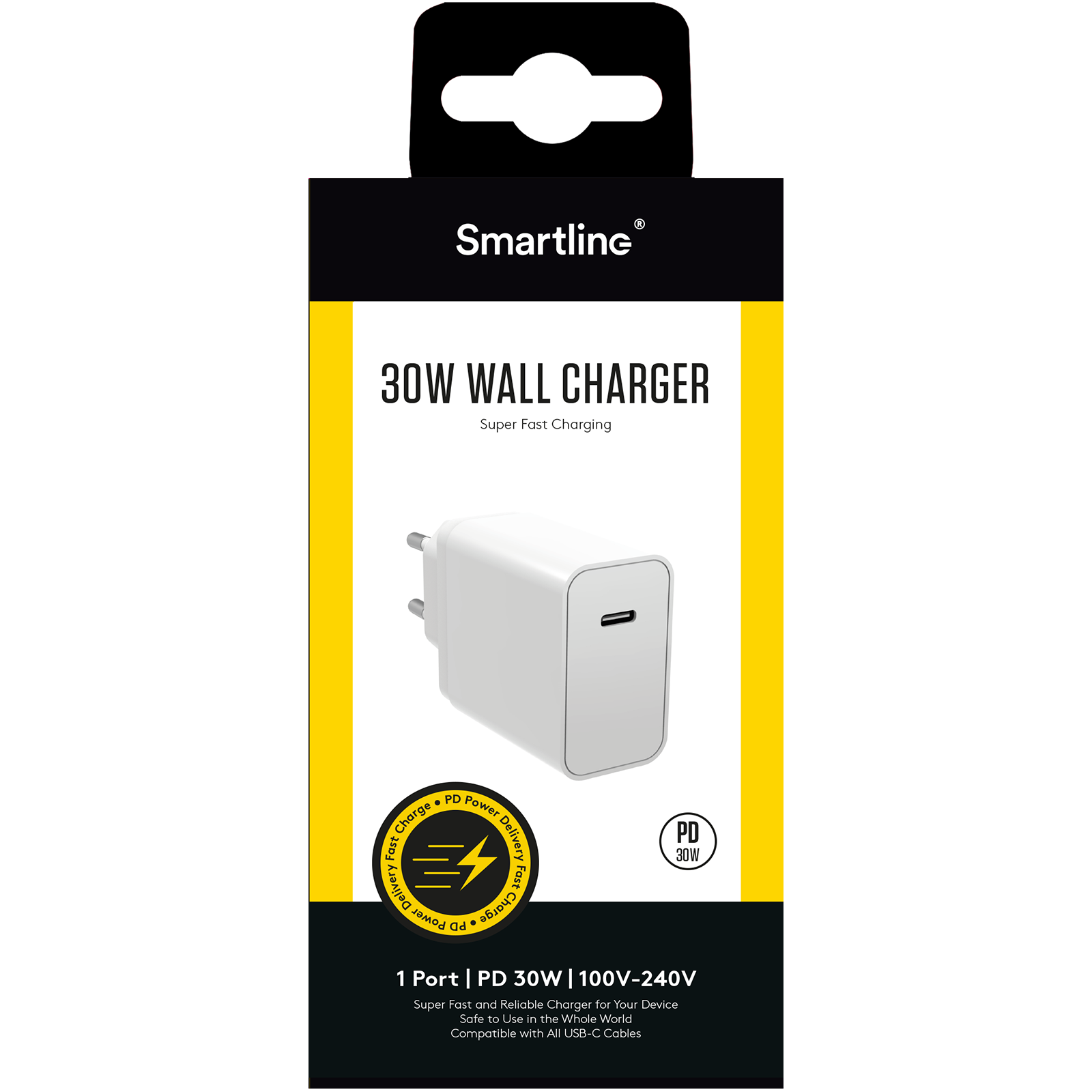 Væglader 30W USB-C PD, Hvid